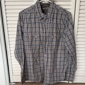 Old Navy Men's Gray and Blue Checkered Shirt